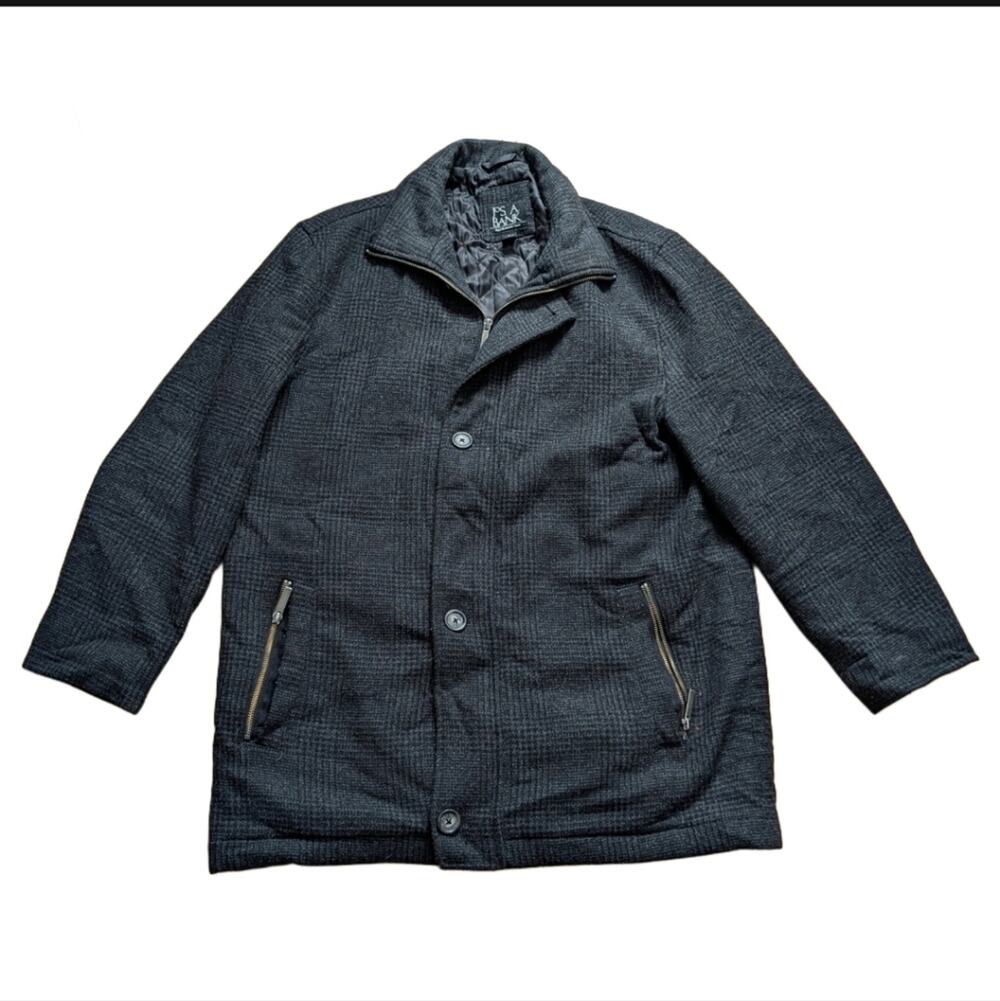 Jos. A Bank Wool Blend Heavyweight Gray Plaid Full Zip Full Button Winter Coat